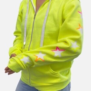 NWT | Style Reform | Dotty Neon Yellow Zip Up Hoodie with White Shadow Stars | S